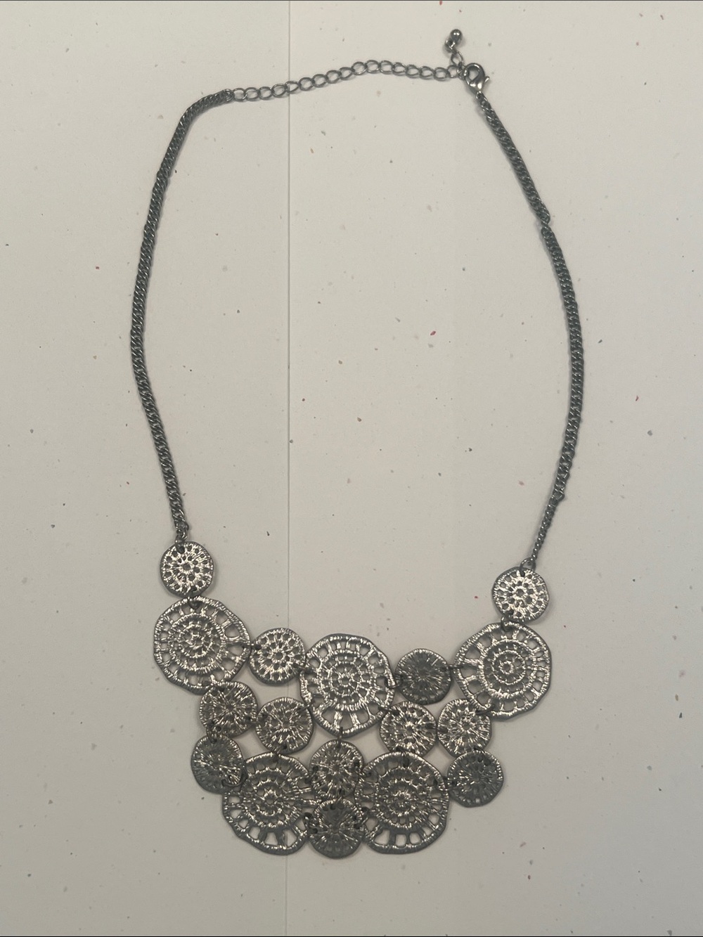 Vintage Silver Filigree Layered Disc 20" Adjustable Bib Statement Necklace 2007